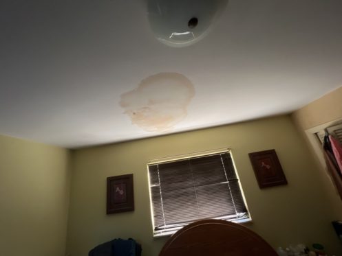 visible water damage on the ceiling